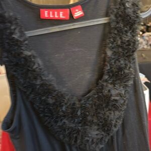 Elle Black Sleeveless Top with Floral Trim